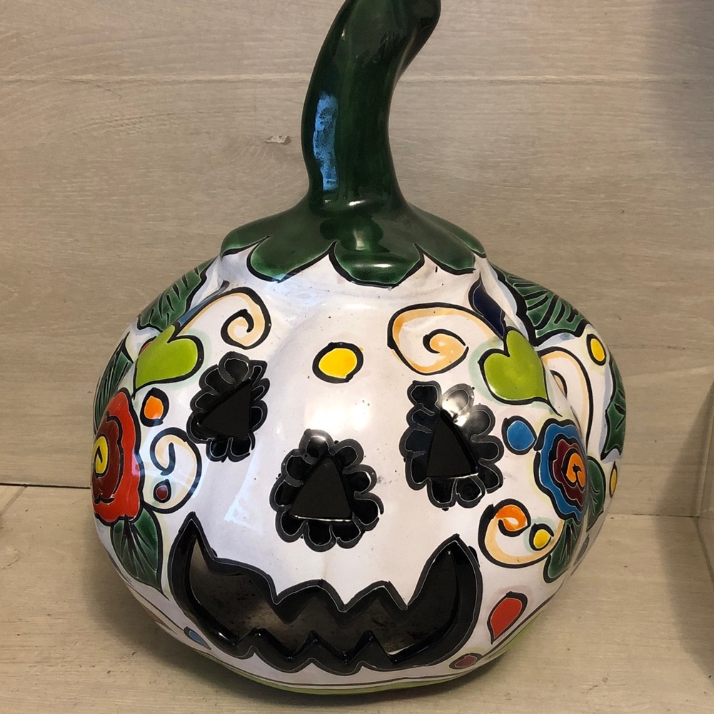 Talavera Mexican Pottery Pumpkin Jack O Lantern Halloween Decor Handmade Artisan